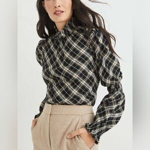 Veronica Beard Corbie Black/Ecru Metallic Gold Plaid Top Mock Neck US Size 6